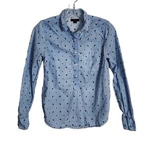 J. Crew Blue Printed Top with Buttons, XS